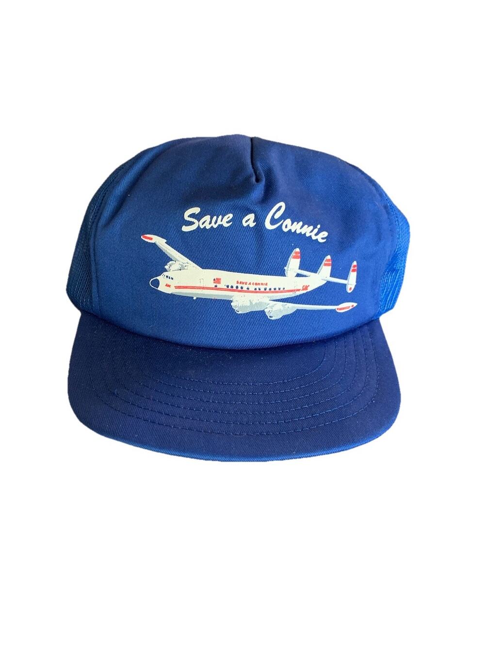 Vintage SAC Airline "SAVE A CONNIE" Mesh Trucker Hat Cap Polyfoam Snapback